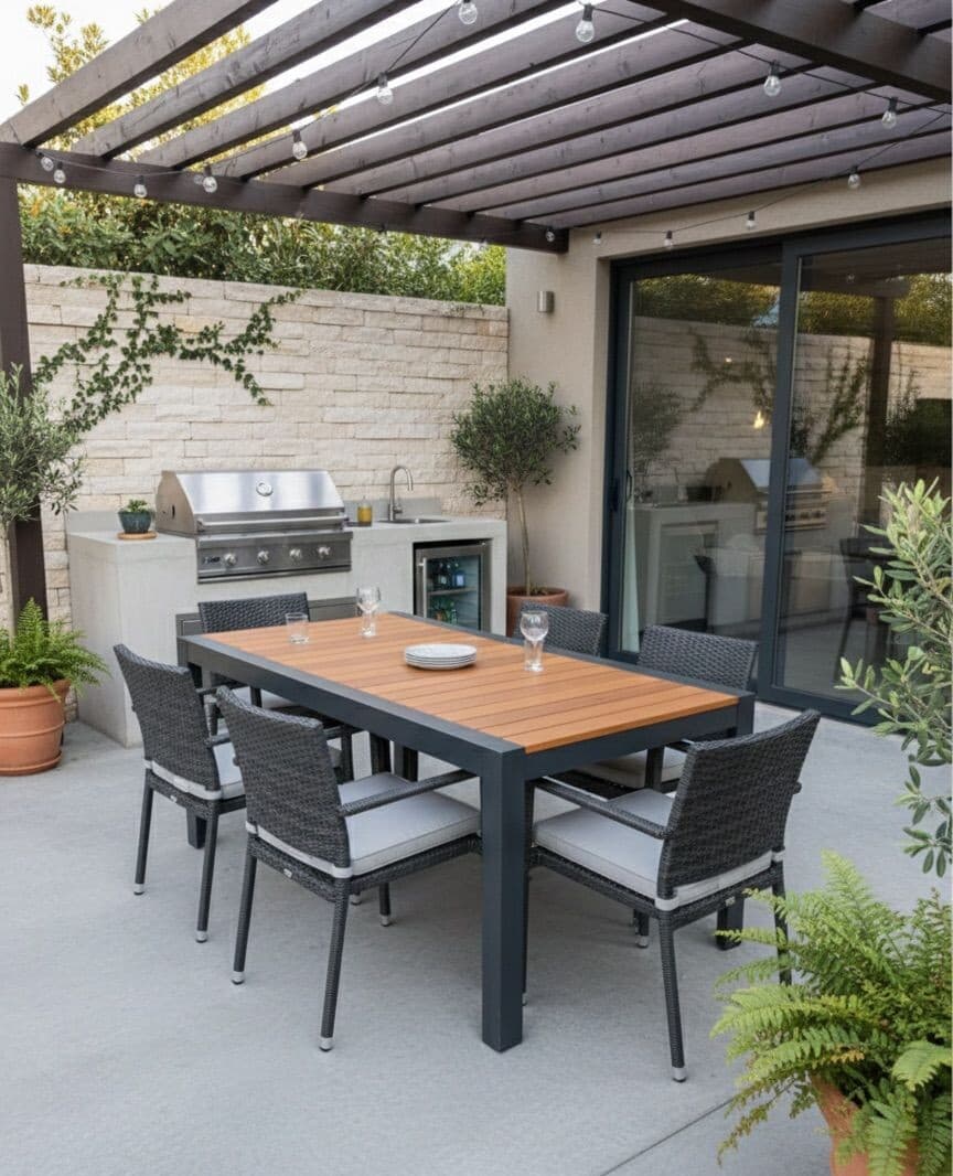 Conjunto de jantar para área gourmet em ambiente