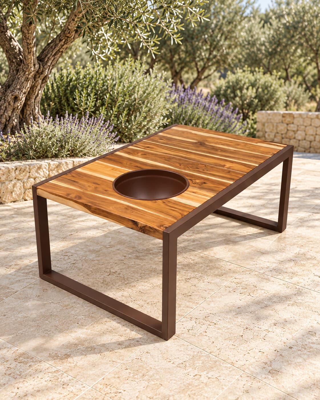 Mesa de centro de madeira com cooler em ambiente