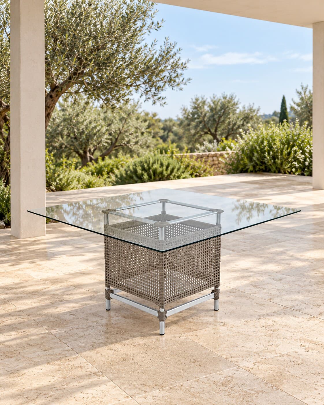 Mesa quadrada Elegance alum/vidro em ambiente