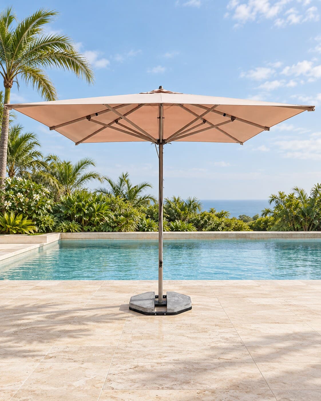Ombrelone ELEGANCE central 3x3m quadr em ambiente