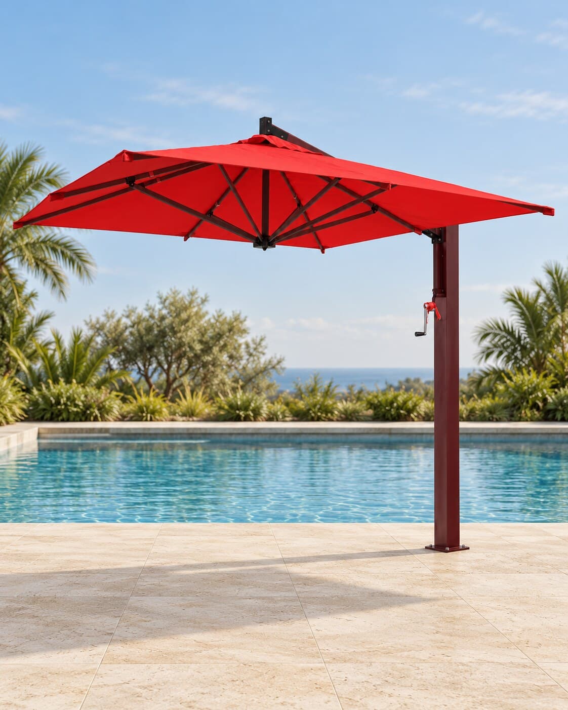 Ombrelone ELEGANCE parede/estaca quadrado 3x3 m híbrido em ambiente
