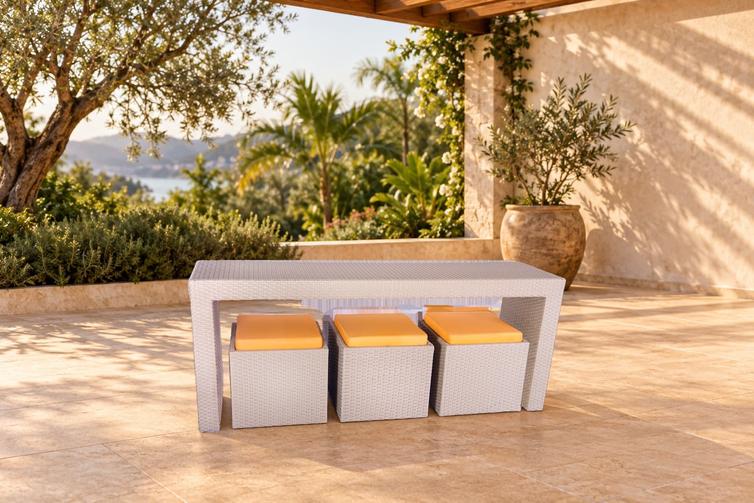 Aparador Cubus com Puffs em ambiente