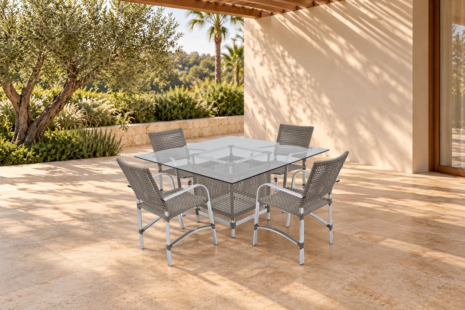 Mesa quadrada Elegance alum/vidro em ambiente
