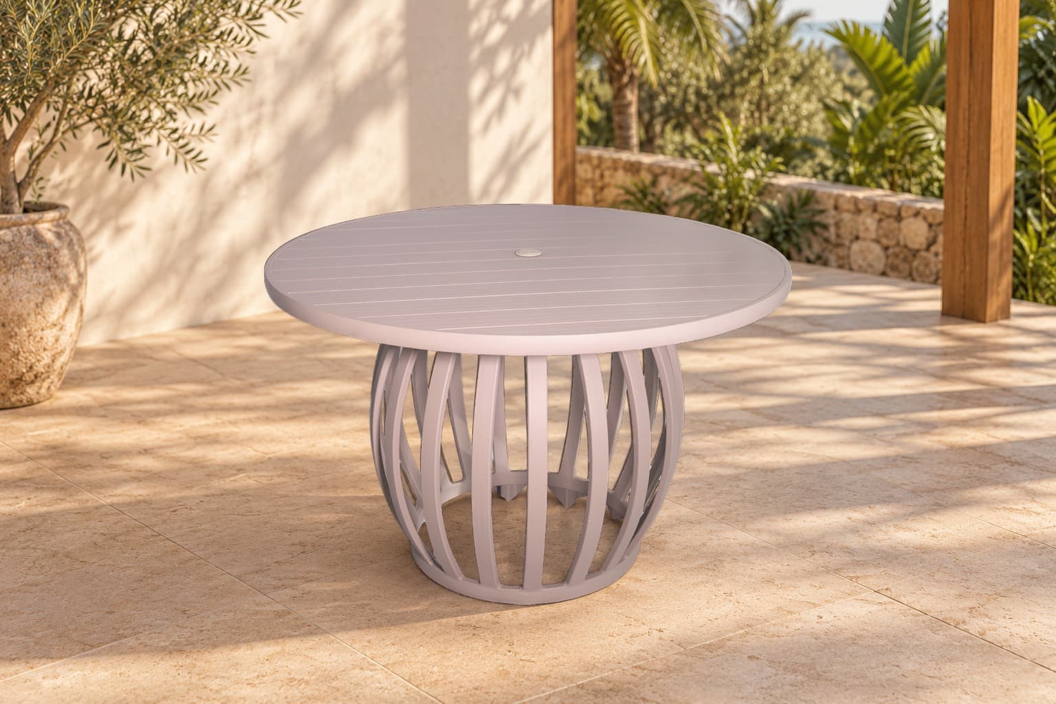 Mesa BARRIL aluminio em ambiente