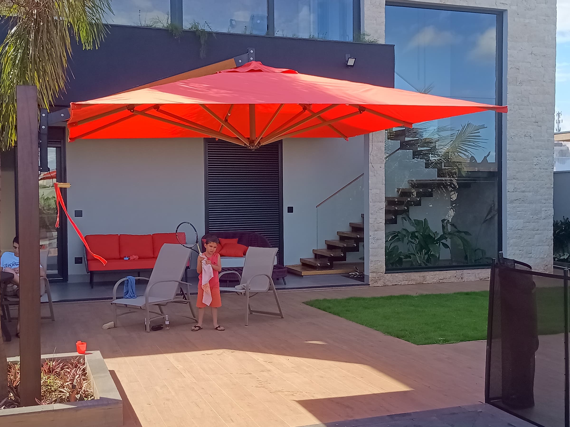 Ombrelone ELEGANCE parede/estaca quadrado 3x3 m híbrido