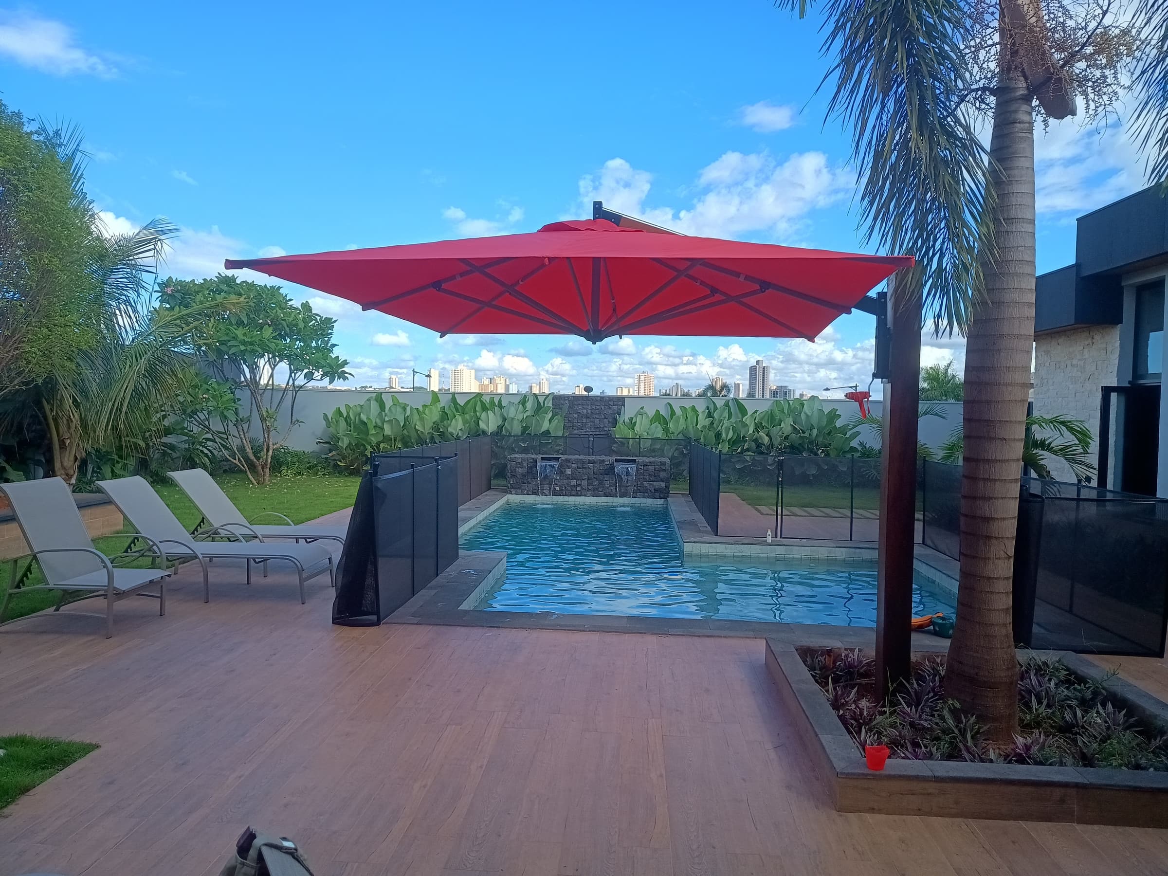 Ombrelone ELEGANCE parede/estaca quadrado 3x3 m híbrido