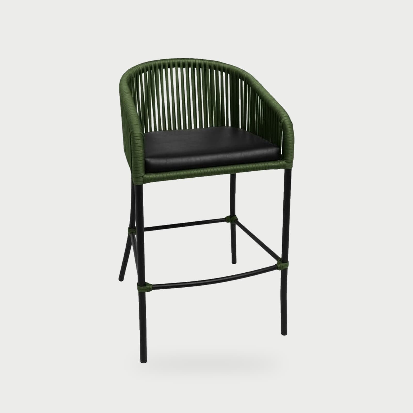 Banqueta de corda verde com encosto